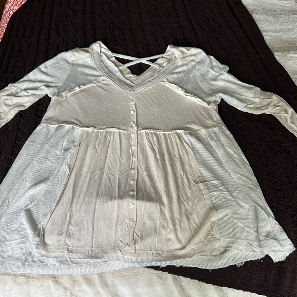 Beige Blouse Criss Cross Back Medium